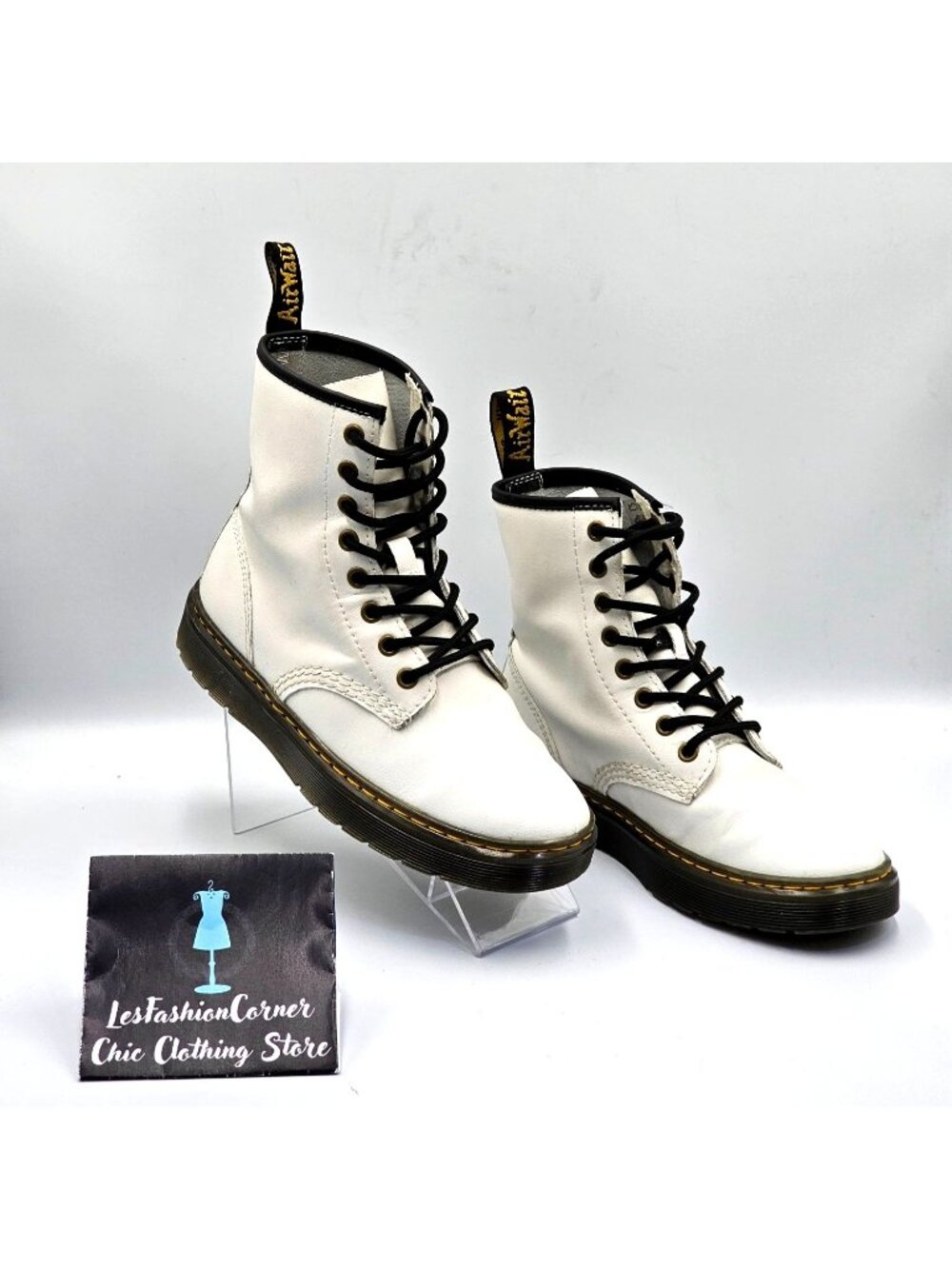 Dr. Martens Women's White Leather Zavala Lace-Up Combat Boots Size 6 2347 - Picture 5 of 16